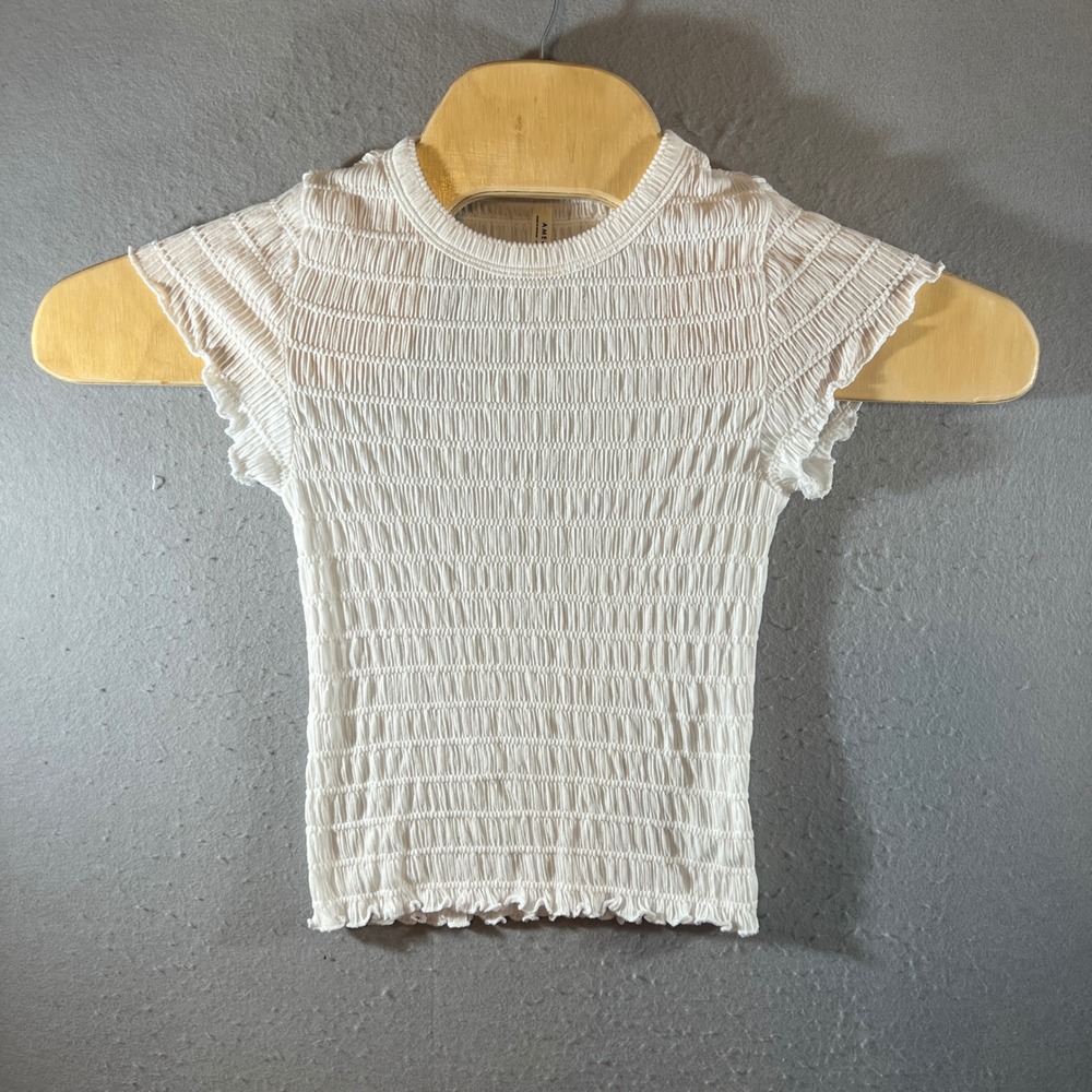 919 | NWT American Eagle Smocked Lettuce Edge Baby Tee White Womens M